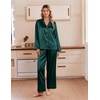 Ekouaer Women’s Satin Silk Pajamas Long Sleeve Button Up Pjs Lounge Sets(Dark Green)