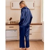 Ekouaer Women’s Satin Silk Pajamas Long Sleeve Button Up Pjs Lounge Sets(Navy Blue)