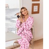 Ekouaer Women’s Satin Silk Pajamas Long Sleeve Button Up Pjs Lounge Sets(Pink Bow)