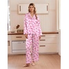 Ekouaer Women’s Satin Silk Pajamas Long Sleeve Button Up Pjs Lounge Sets(Pink Bow)