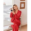 Ekouaer Women’s Satin Silk Pajamas Long Sleeve Button Up Pjs Lounge Sets(Red)