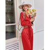 Ekouaer Women’s Satin Silk Pajamas Long Sleeve Button Up Pjs Lounge Sets(Red)
