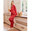 Ekouaer Women’s Satin Silk Pajamas Long Sleeve Button Up Pjs Lounge Sets(Red)