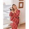 Ekouaer Women’s Satin Silk Pajamas Long Sleeve Button Up Pjs Lounge Sets(Red Santa)