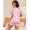 Ekouaer Women’s Silk Satin Pajama Set Short Sleeve Pjs Shorts Set S-XXL(Light Pink Wineglass)