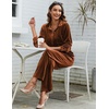 Ekouaer Womens Velour Track Suits Matching Sweatsuit 2 Piece Casual Outfits(Brown)