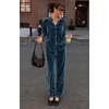 Ekouaer Womens Velour Track Suits Matching Sweatsuit 2 Piece Casual Outfits(Peacock Blue)