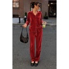 Ekouaer Womens Velour Track Suits Matching Sweatsuit 2 Piece Casual Outfits(Red)