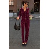 Ekouaer Womens Velour Track Suits Matching Sweatsuit 2 Piece Casual Outfits(Wine Red)