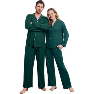 Ekouaer Matching Christmas Pajamas for Couples Long Sleeve Button Up PJ Set(Green)