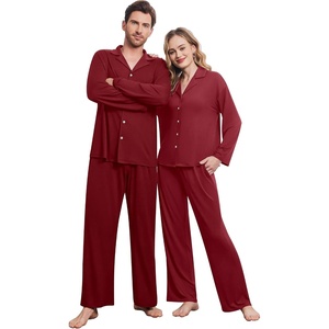 Ekouaer Matching Christmas Pajamas for Couples Long Sleeve Button Up PJ Set(Wine Red)