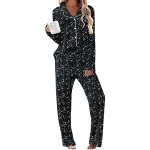 Ekouaer Womens Pajama Sets 2 Piece Long Sleeve Sleepwear Soft Button Up Pjs(Black Star)