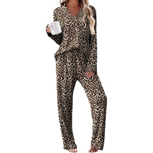 Ekouaer Womens Pajama Sets 2 Piece Long Sleeve Sleepwear Soft Button Up Pjs(Leopard)