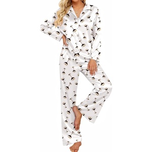 Ekouaer Women’s Satin Silk Pajamas Long Sleeve Button Up Pjs Lounge Sets(White Winebowl)