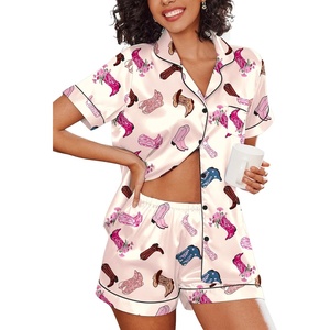 Ekouaer Women’s Silk Satin Pajama Set Short Sleeve Pjs Shorts Set S-XXL(Champagne Boots)