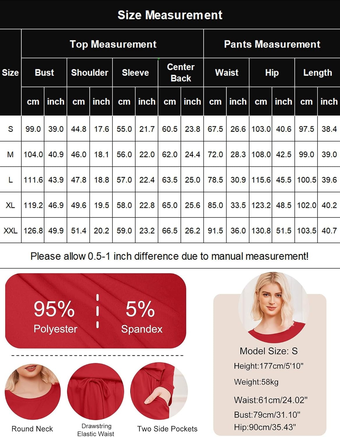 image:imageEkouaer 2 Pack Womens Pajama Sets Long Sleeve Long Pants Pjs LoungewearChristmas Wihte CandyRed Striped