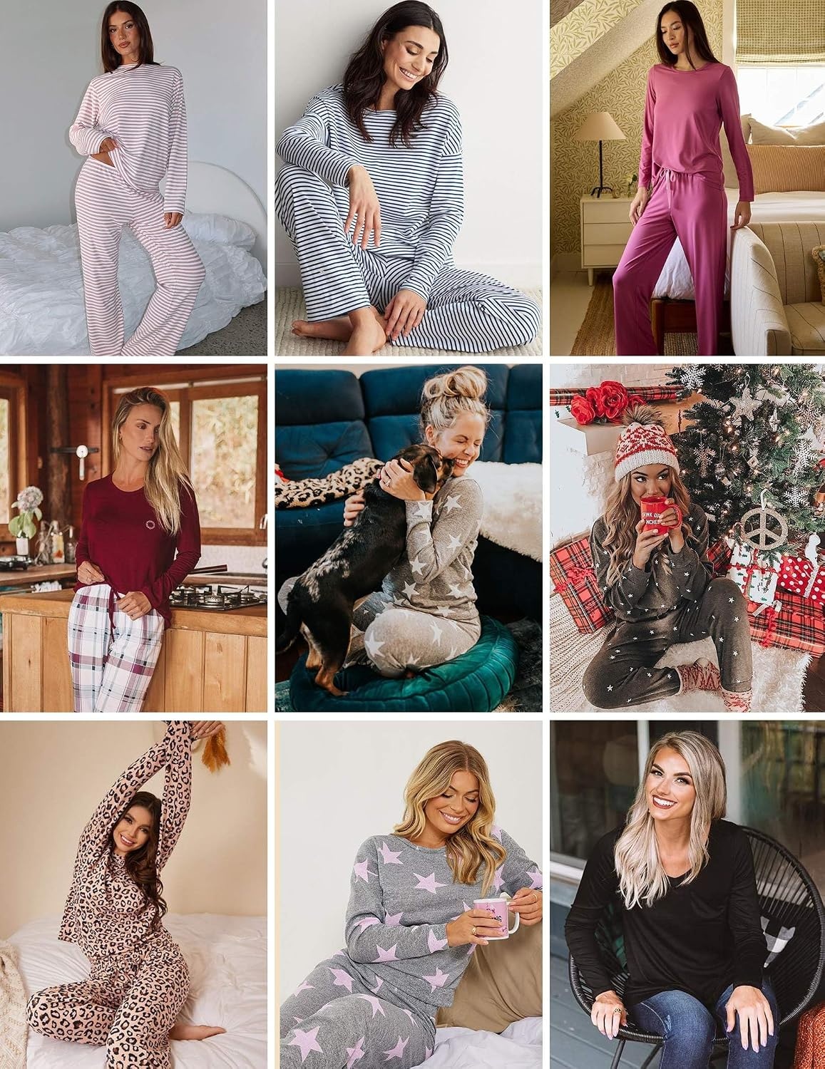 image:imageEkouaer 2 Pack Womens Pajama Sets Long Sleeve Long Pants Pjs LoungewearRose HeartLight Blue Striped