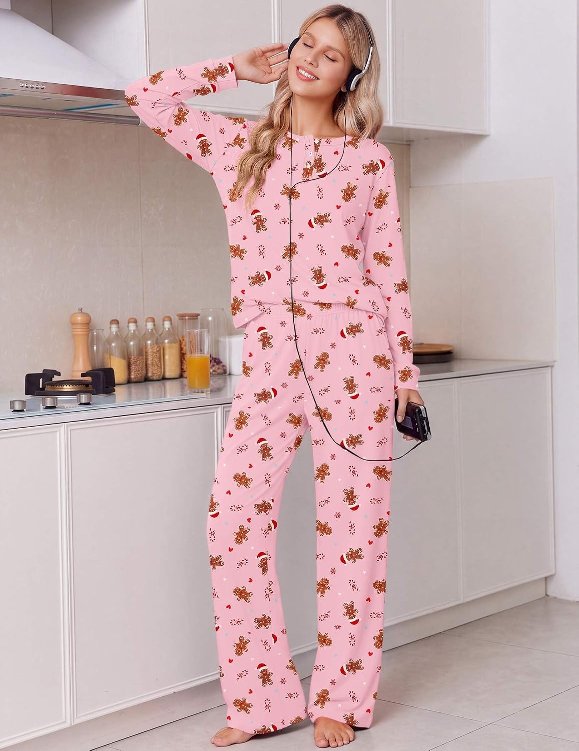 image:imageEkouaer Pajamas for Women Set Cotton Long Sleeve Pjs 2 Piece Lounge SetsChristmas Pink