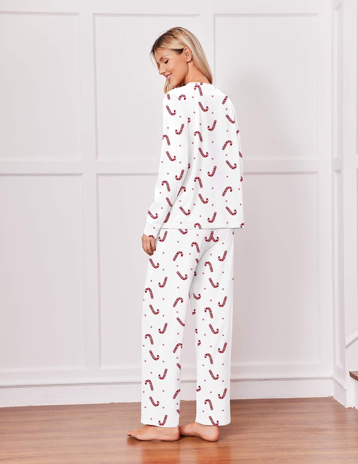 image:imageEkouaer Pajamas for Women Set Cotton Long Sleeve Pjs 2 Piece Lounge SetsChristmas White