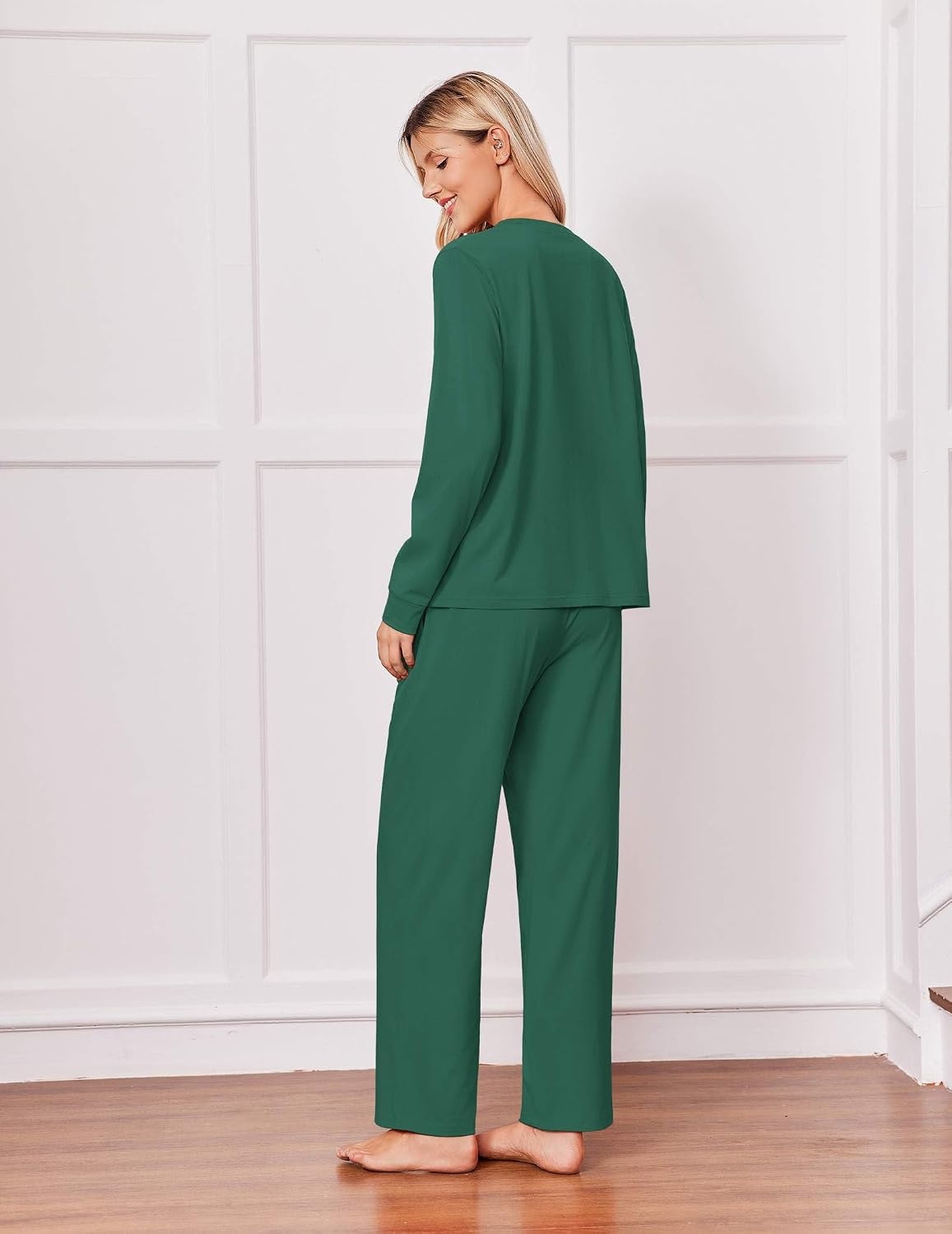 image:imageEkouaer Pajamas for Women Set Cotton Long Sleeve Pjs 2 Piece Lounge SetsGreen