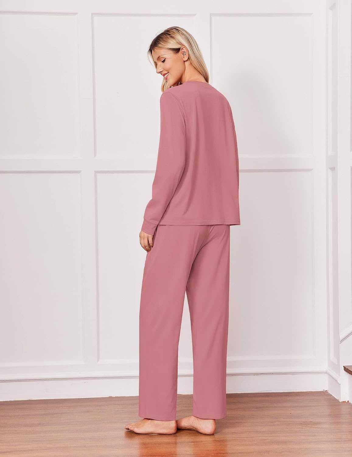 image:imageEkouaer Pajamas for Women Set Cotton Long Sleeve Pjs 2 Piece Lounge SetsGrey Purple