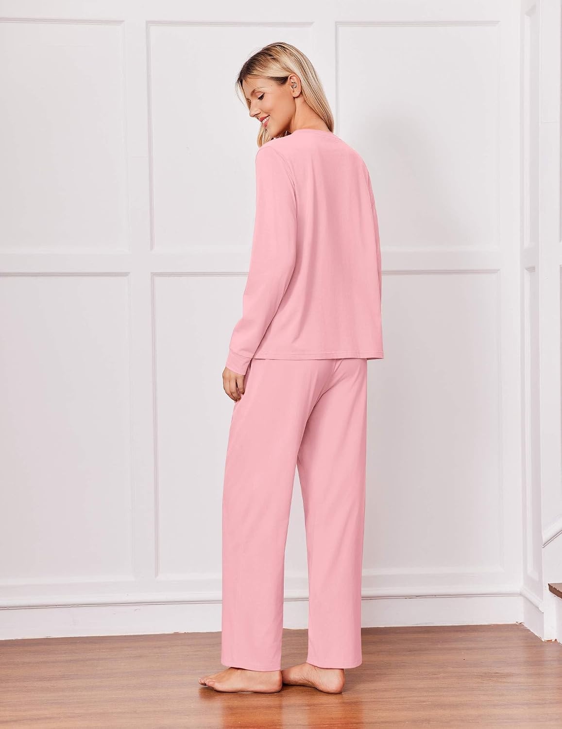 image:imageEkouaer Pajamas for Women Set Cotton Long Sleeve Pjs 2 Piece Lounge SetsPink