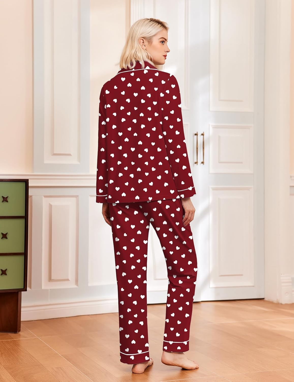 image:imageEkouaer Womens Pajamas Set Classic Sleepwear Long Sleeve Button Up Pjs SetsRed Heart