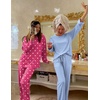 Ekouaer 2 Pack Womens Pajama Sets Long Sleeve Long Pants Pjs Loungewear(Rose Heart/Light Blue Striped)
