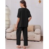 Ekouaer 2 Packs Lounge Set for Women Short Sleeve Pajamas Top and Long Pant(Black/Brown)