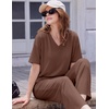 Ekouaer 2 Packs Lounge Set for Women Short Sleeve Pajamas Top and Long Pant(Black/Brown)