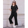 Ekouaer 2 Packs Lounge Set for Women Short Sleeve Pajamas Top and Long Pant(Black/Brown)