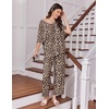 Ekouaer 2 Packs Lounge Set for Women Short Sleeve Pajamas Top and Long Pant(Black/Brown Leopard)
