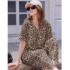 Ekouaer 2 Packs Lounge Set for Women Short Sleeve Pajamas Top and Long Pant(Black/Brown Leopard)