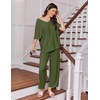 Ekouaer 2 Packs Lounge Set for Women Short Sleeve Pajamas Top and Long Pant(Black/Green)