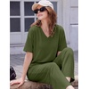 Ekouaer 2 Packs Lounge Set for Women Short Sleeve Pajamas Top and Long Pant(Black/Green)