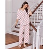 Ekouaer 2 Packs Lounge Set for Women Short Sleeve Pajamas Top and Long Pant(Blue Lines/White Flowers)