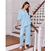 Ekouaer 2 Packs Lounge Set for Women Short Sleeve Pajamas Top and Long Pant(Champagne/Blue)