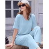 Ekouaer 2 Packs Lounge Set for Women Short Sleeve Pajamas Top and Long Pant(Champagne/Blue)