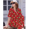 Ekouaer 2 Packs Lounge Set for Women Short Sleeve Pajamas Top and Long Pant(Green Santa Claus/Red Santa Claus)