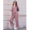 Ekouaer 2 Packs Lounge Set for Women Short Sleeve Pajamas Top and Long Pant(Heart Leopard/Blue Flowers)