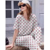 Ekouaer 2 Packs Lounge Set for Women Short Sleeve Pajamas Top and Long Pant(Pink Cashew Flower/Vintage Blooms)