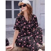 Ekouaer 2 Packs Lounge Set for Women Short Sleeve Pajamas Top and Long Pant(Pink Roses/Black Roses)
