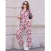 Ekouaer 2 Packs Lounge Set for Women Short Sleeve Pajamas Top and Long Pant(Pink Roses/Black Roses)