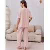 Ekouaer 2 Packs Lounge Set for Women Short Sleeve Pajamas Top and Long Pant(Pink Stripes/Navy Dots)