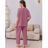 Ekouaer 2 Packs Lounge Set for Women Short Sleeve Pajamas Top and Long Pant(Rose Red/Dark Grey)