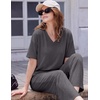 Ekouaer 2 Packs Lounge Set for Women Short Sleeve Pajamas Top and Long Pant(Rose Red/Dark Grey)