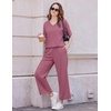 Ekouaer 2 Packs Lounge Set for Women Short Sleeve Pajamas Top and Long Pant(Rose Red/Dark Grey)