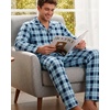 Ekouaer Mens 100% Cotton Pajama Set Long Sleeve Button Down Sleepwear S-3XL(Blue Black Plaid)