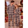 Ekouaer Mens 100% Cotton Pajama Set Long Sleeve Button Down Sleepwear S-3XL(Brown Plaid)