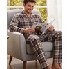 Ekouaer Mens 100% Cotton Pajama Set Long Sleeve Button Down Sleepwear S-3XL(Brown Plaid)